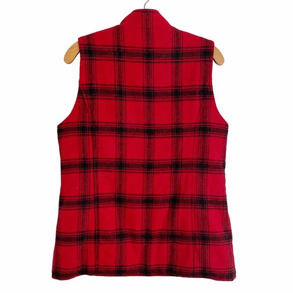 J.Jill Vest Size S Red and Black Buffalo Plaid Wool Blend Warm Full Zip Snap - Picture 4 of 8